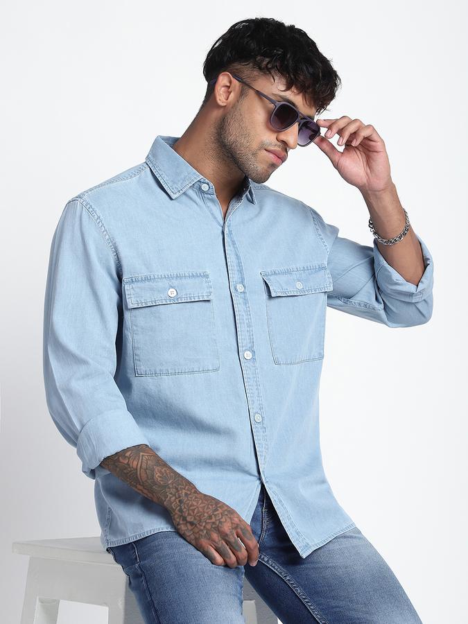 Men Cotton Regular Fit Point Collar Solid Shirt