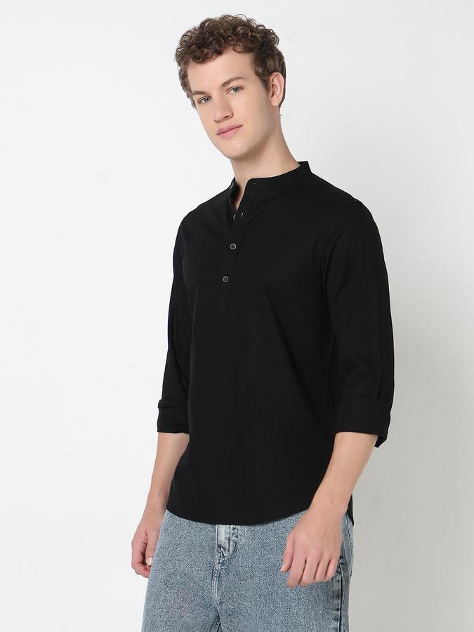 HALF PLACKET KURTA SHIRT - SLUB SHIRT SOLID SINGLE POCKET SLIM FIT image number 2