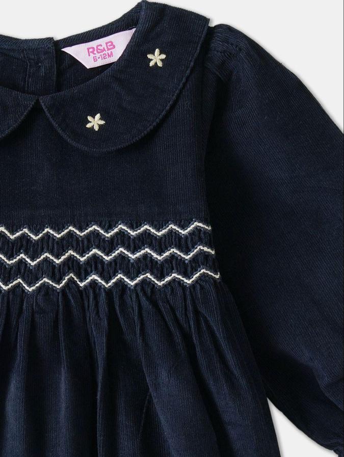 R&B Navy Blue Striped  Girls Long Sleeves Dress