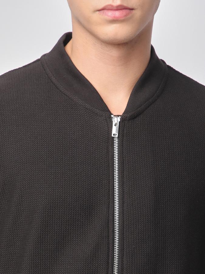 Men Cotton Blend Regular Fit Waffle Knit Bomber Jacket