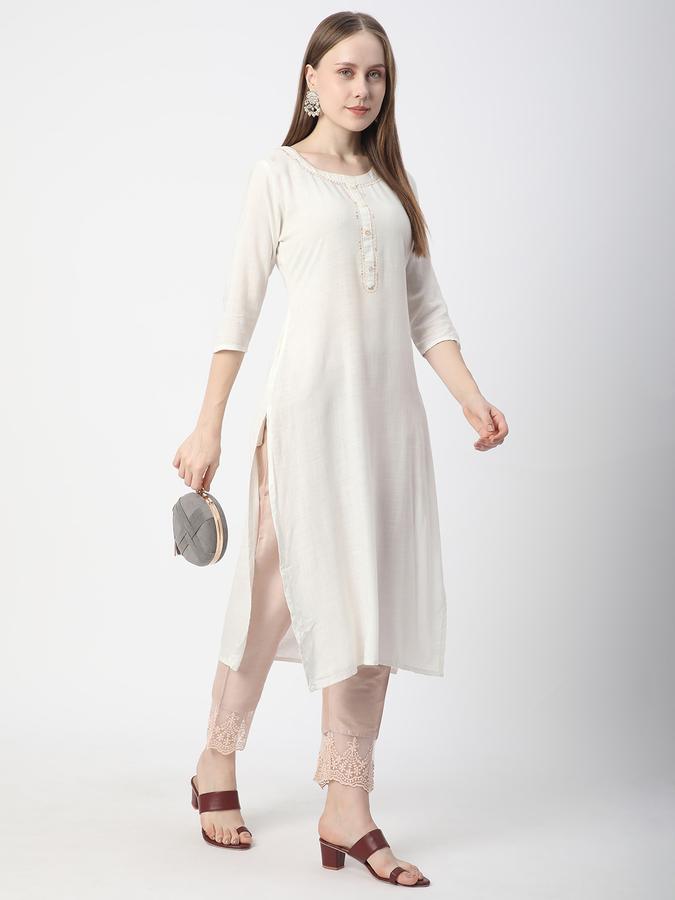 Women Poly Blend Cigarette Elasticated Waist Lace Detail Trousers