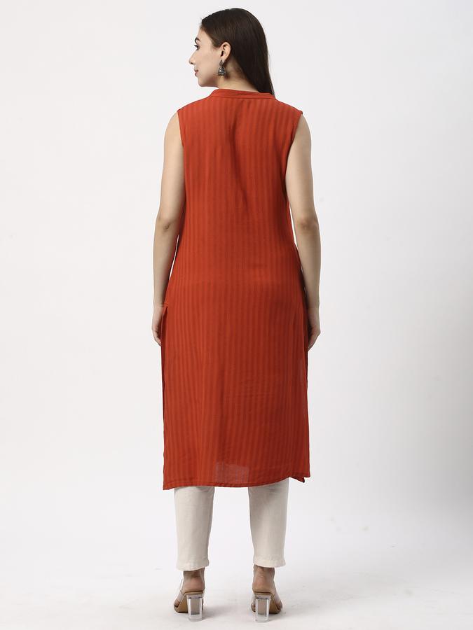 Women Viscose Regular Fit Mandarin Collar Self-Design Kurta