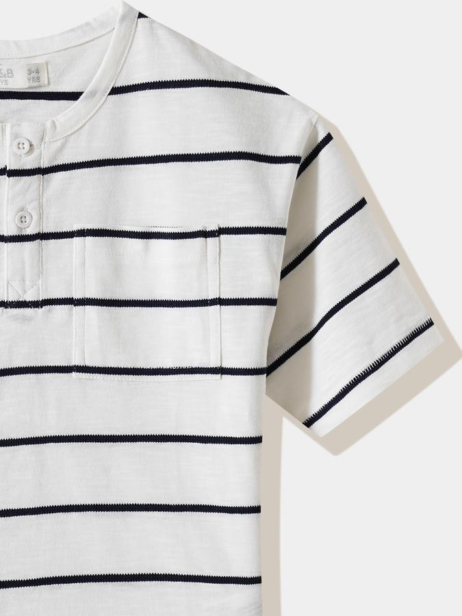 Boys Cotton Regular Fit Henley Striped T-shirt