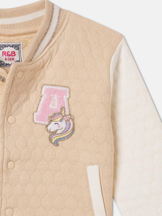 Girls Cotton Placement Print Embroidered Shacket Jacket