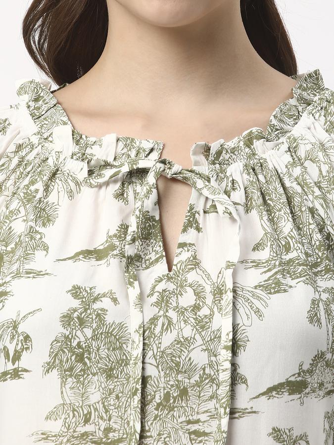 Women Poly Blend Regular Fit Tie-Up Neck Printed Kurta