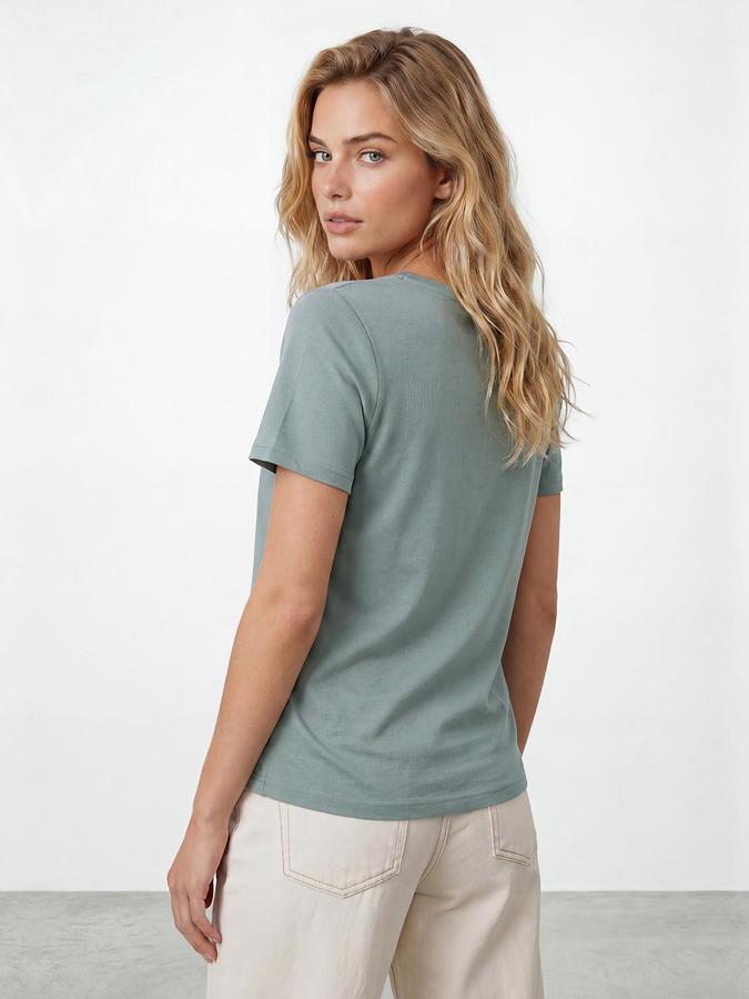 R&B Womens Classic Dusty Mint Solid V-Neck Half Sleeve Regular Fit T-Shirt