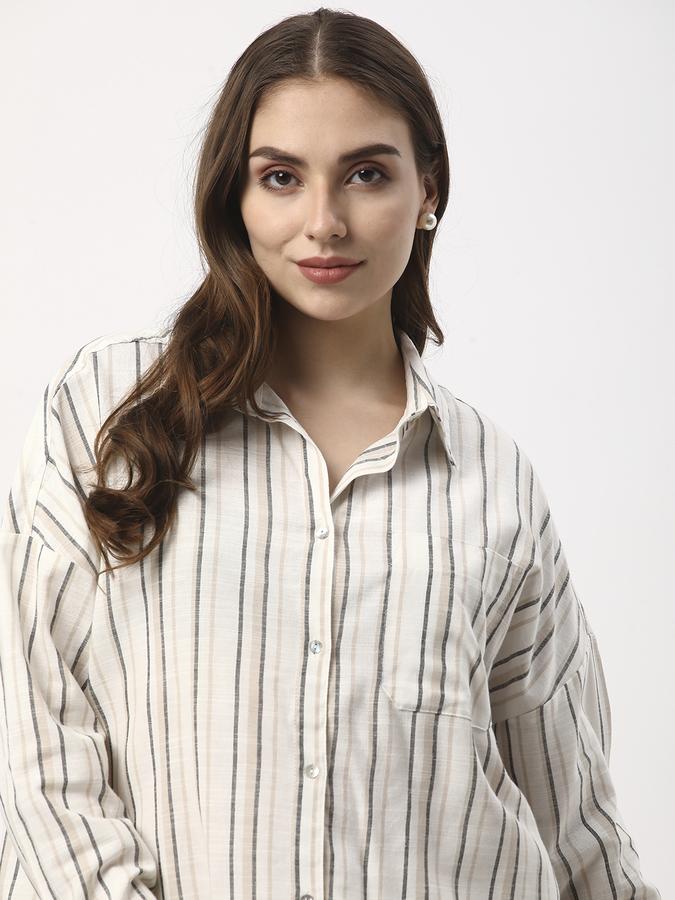 Women Stripes Shirt Collar Tops & Tunics image number 0
