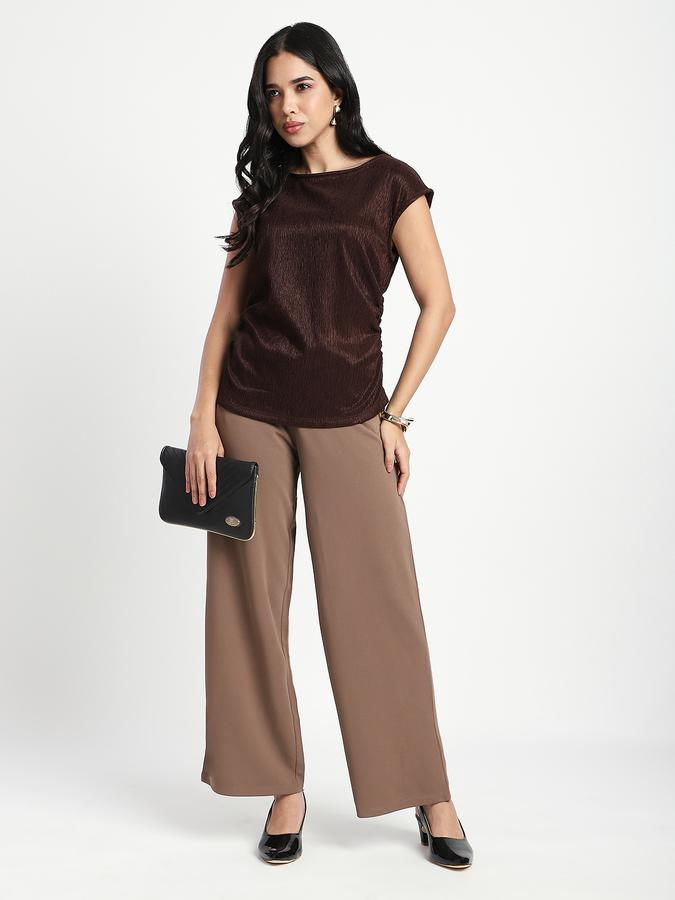 R&B Women Coffee Ruched Textured Top