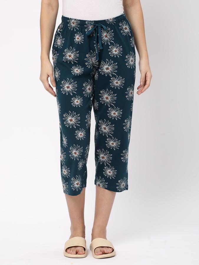 Women Cotton Relaxed Fit Drawstring Printed Capri Pants