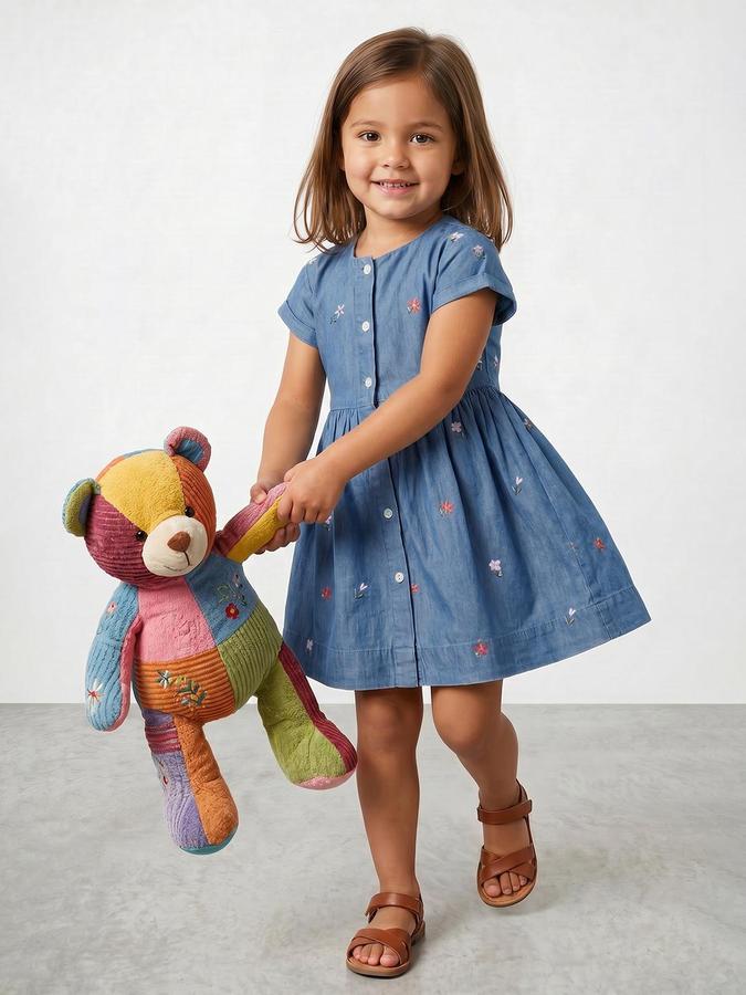 R&B Blue Cotton Printed Girls Dresses