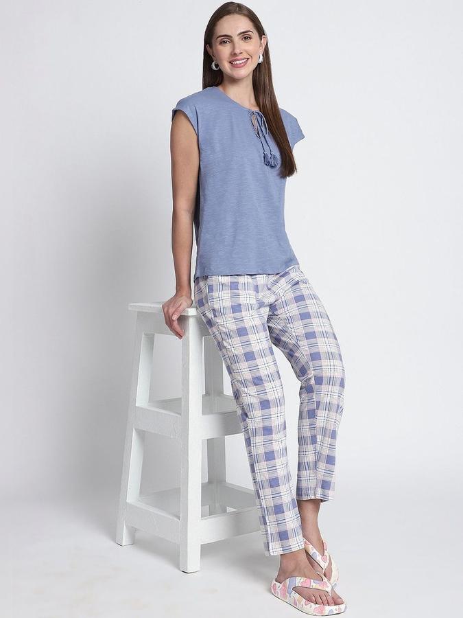 R&B Women Blue Checked Regular Fit Trousers