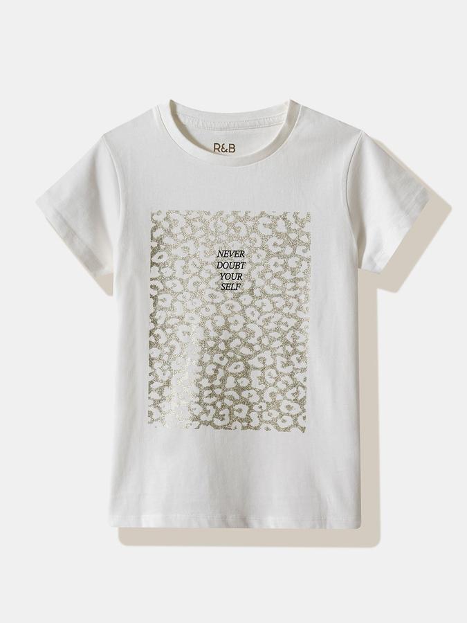 Girls Cotton Regular Fit Crew Neck Graphic T-shirt