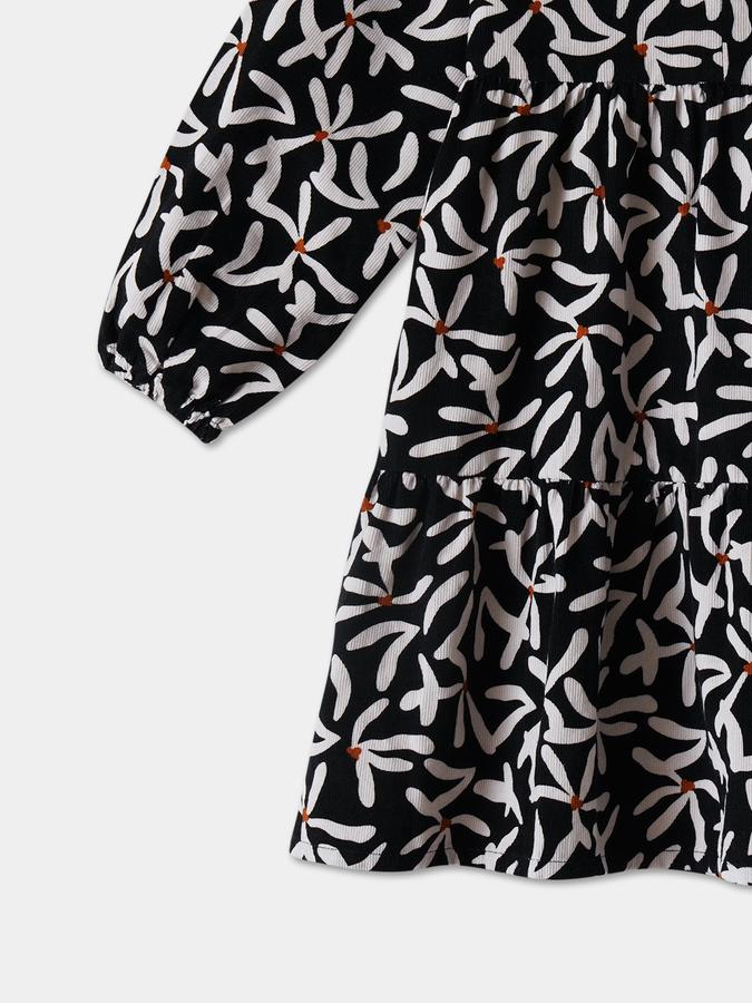 Girls Cotton Regular Fit Round Neck Tiered Dress