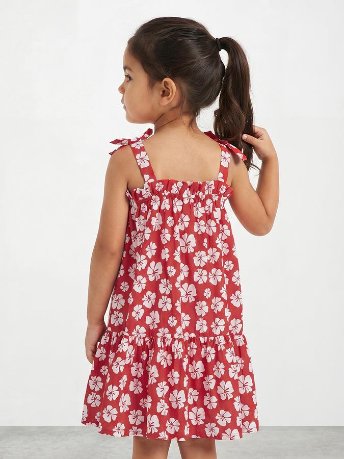 R&B Girl Red Floral Print Pure Cotton Sleeveless A-Line Dress