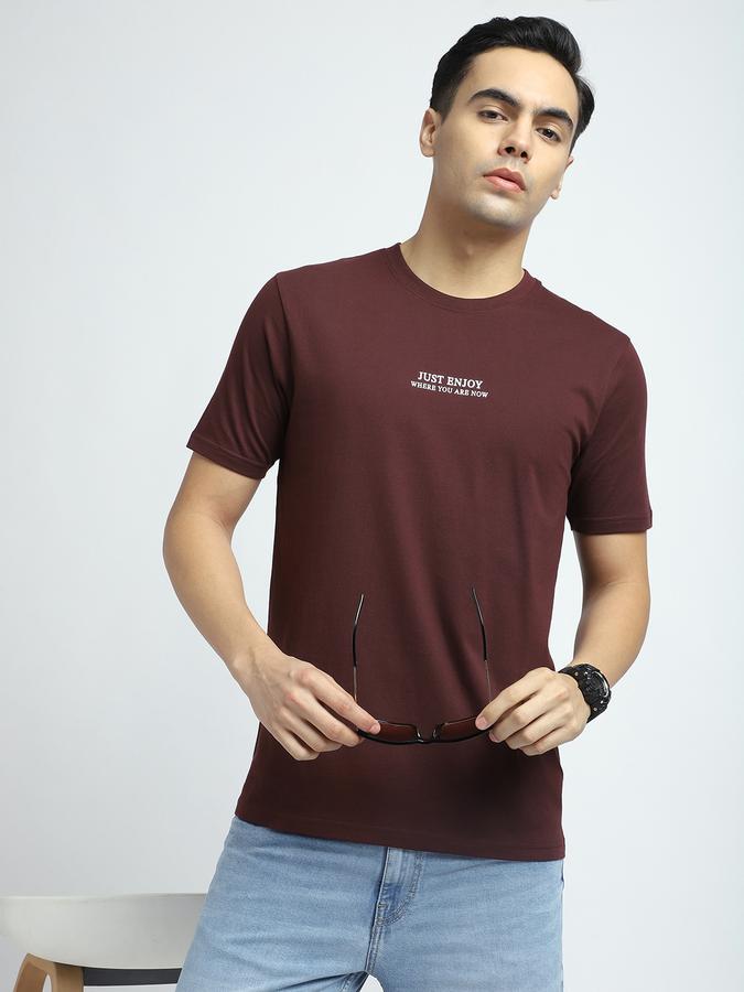 R&B Men's Burgundy Printed T-Shirt