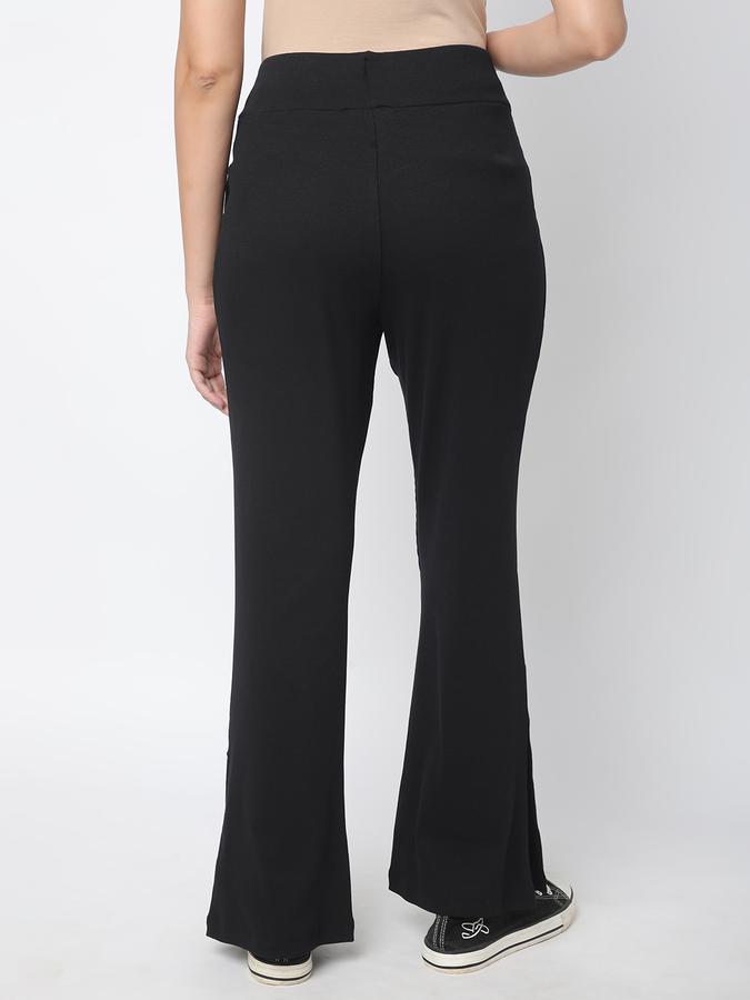 Women Cotton Regular Fit Mid Rise Textured Trousers
