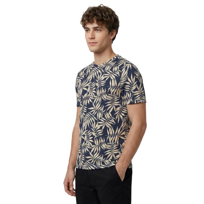 R&B Men Navy Blue Cotton Printed Round Neck T-Shirt