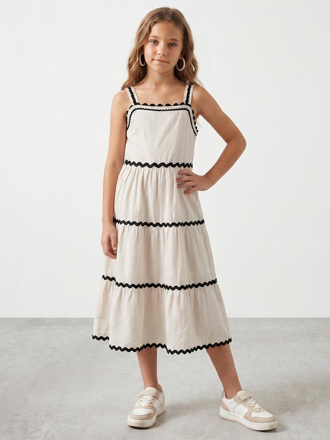 R&B Girl Beige Regular Fit Solid Sleeveless Fit and Flare Dress