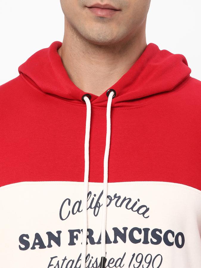 Men Fleece Regular Fit Hooded Colour Block Sweatshirt