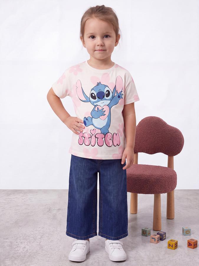 R&B Girls White Stitch Printed  Short Sleeves  T-shirt