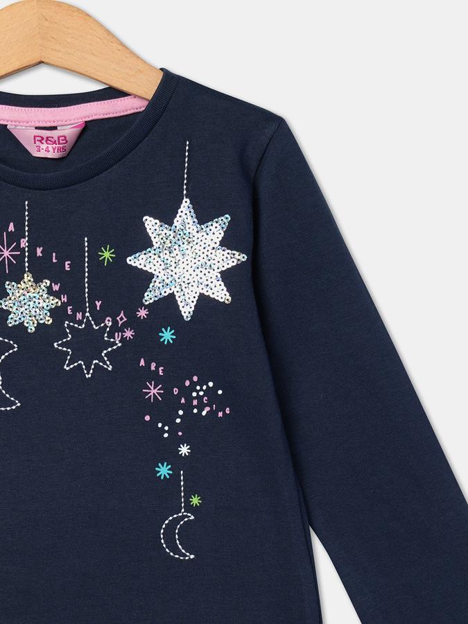 R&B Girl's Round Neck Graphic Knit Top data-index=