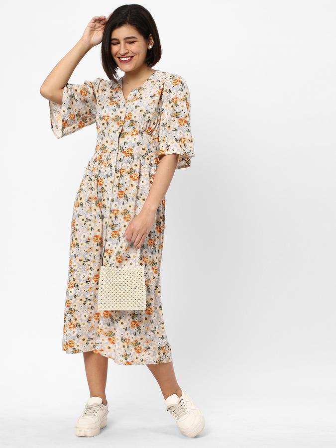 Women Floral Print V-Neck A-Line Dress image number 1
