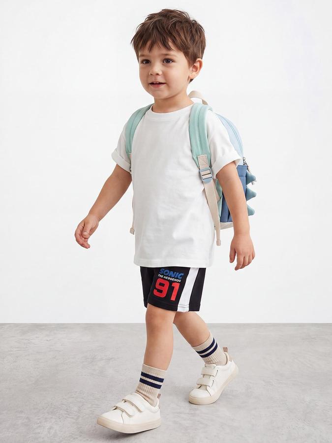 R&B Boys Navy Blue Graphic Print Mid Rise Shorts