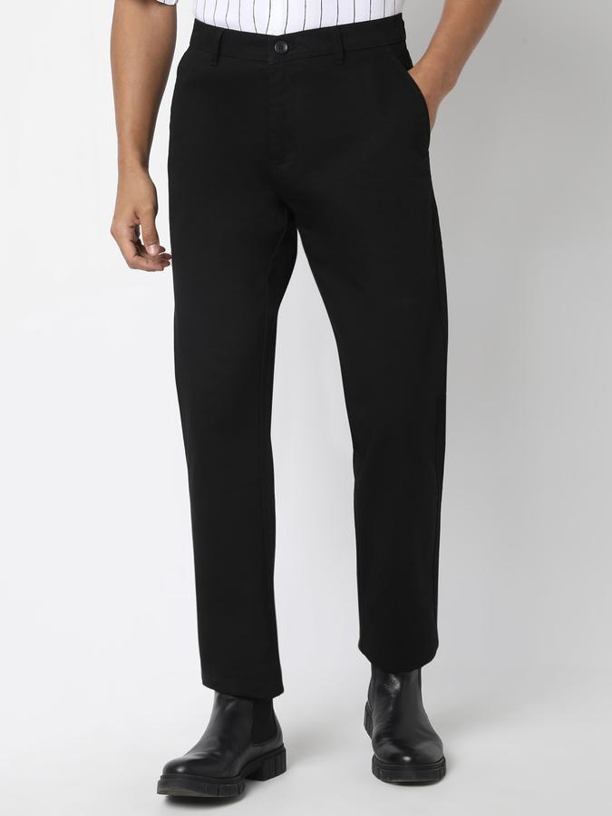 Men Cotton Slim Fit Flat Front Solid Trousers