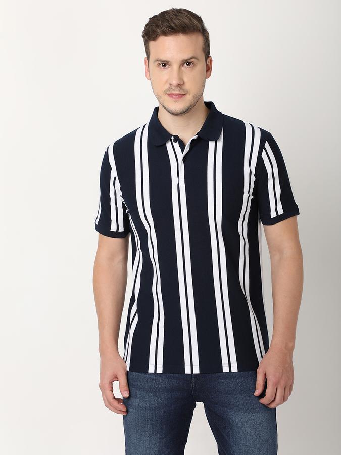 Men Striped Regular Fit Polo T-Shirt image number 0