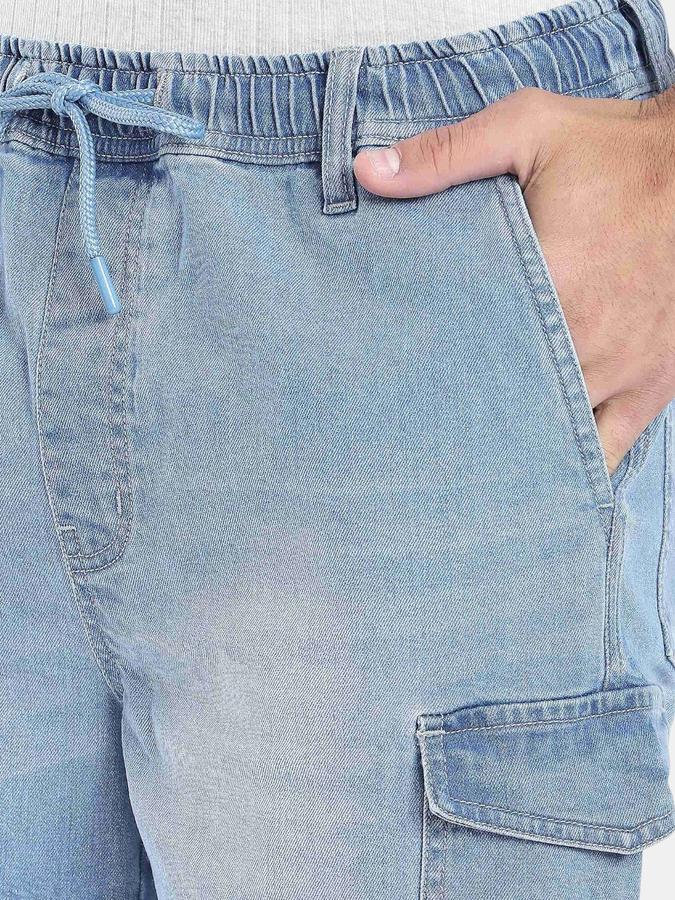 R&B Light Blue Men Above Knee Denim Shorts