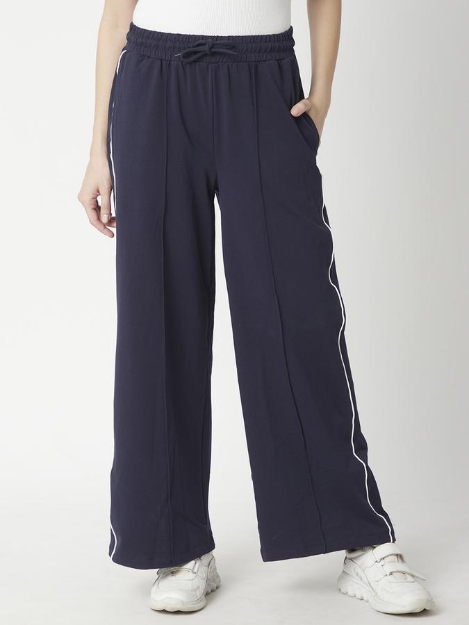 Women Cotton Regular Fit Drawstring Waist Solid Trackpants