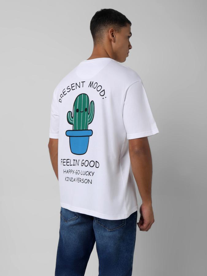 Men Cotton Blend Oversized Fit Crew Neck Graphic T-shirt