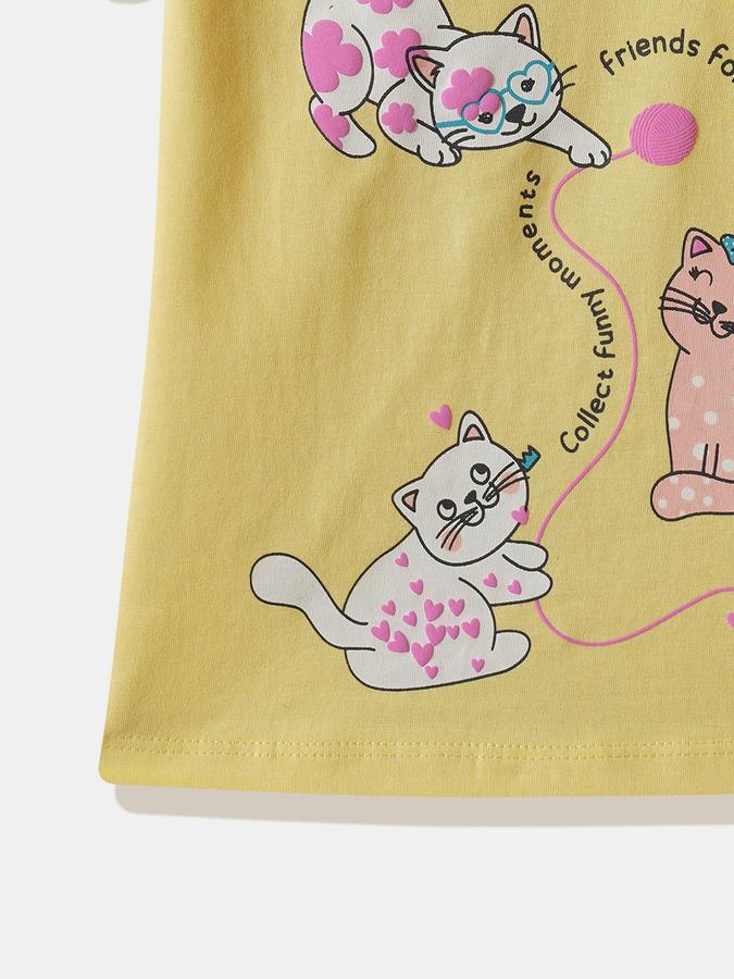 Girls Cotton Regular Fit Crew Neck Graphic T-shirt