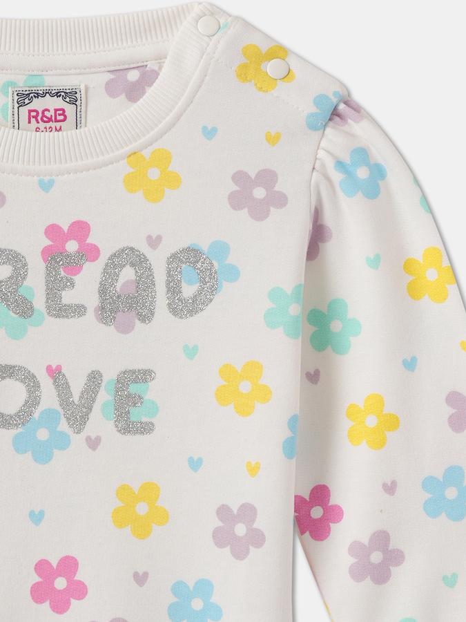 Girls Regular Fit Long Sleeve Crew Neck Floral Graphic SweaT-Shirt