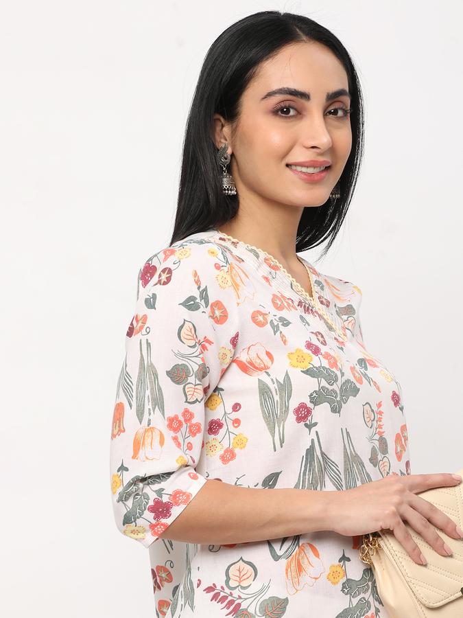 Women Polyester Blend Regular Fit V Neck Printed Kurta