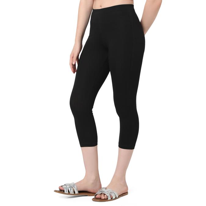 R&B Women Black Solid Capri Leggings
