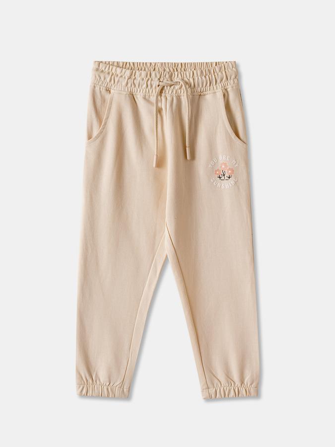 Girls Cotton Regular Fit Drawstring Waist Cuffed Hem Joggers