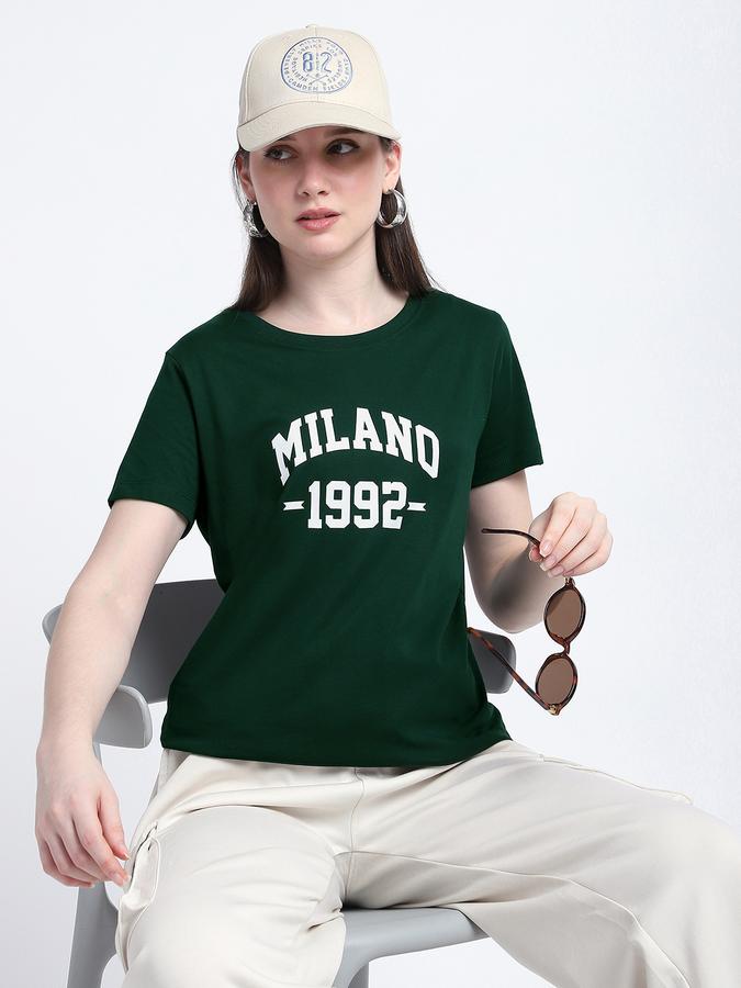 Women Cotton Regular Fit Crew Neck Slogan T-shirt