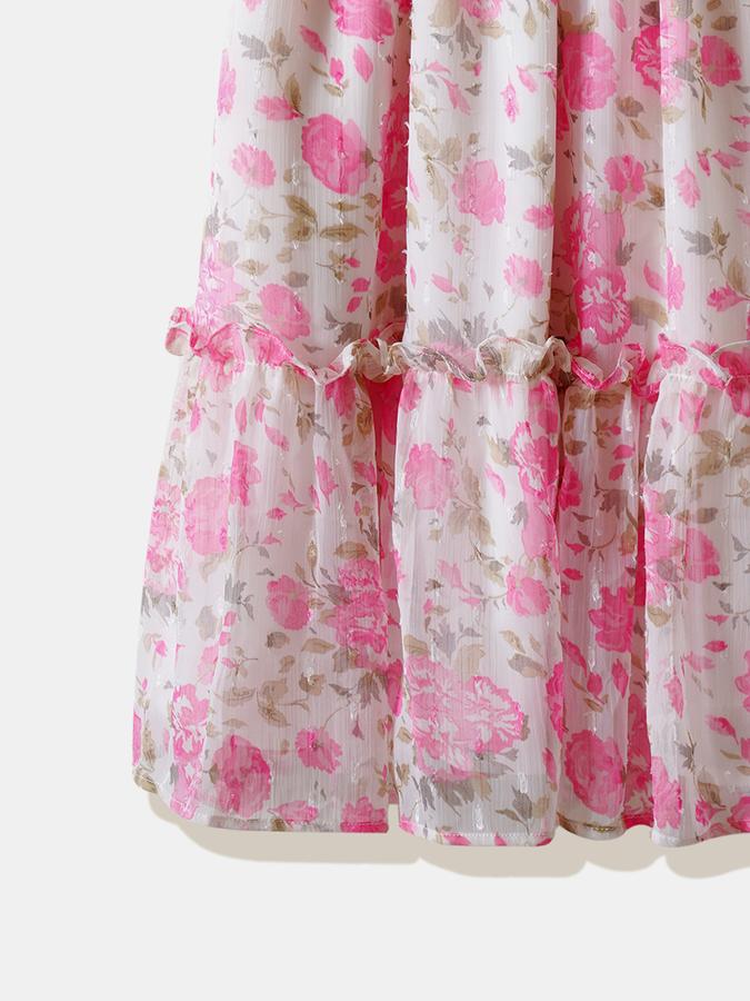 Girls Chiffon A-Line Ruffled Neck Tiered Dress