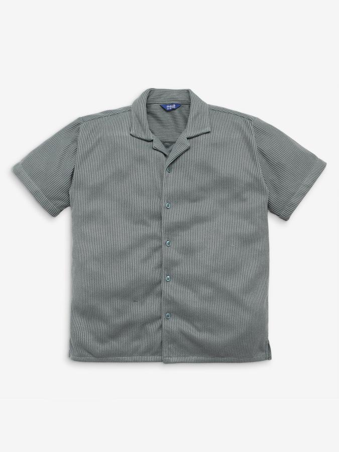 Boys Textured Regular Fit Short Sleeve Camp Collar Shirt