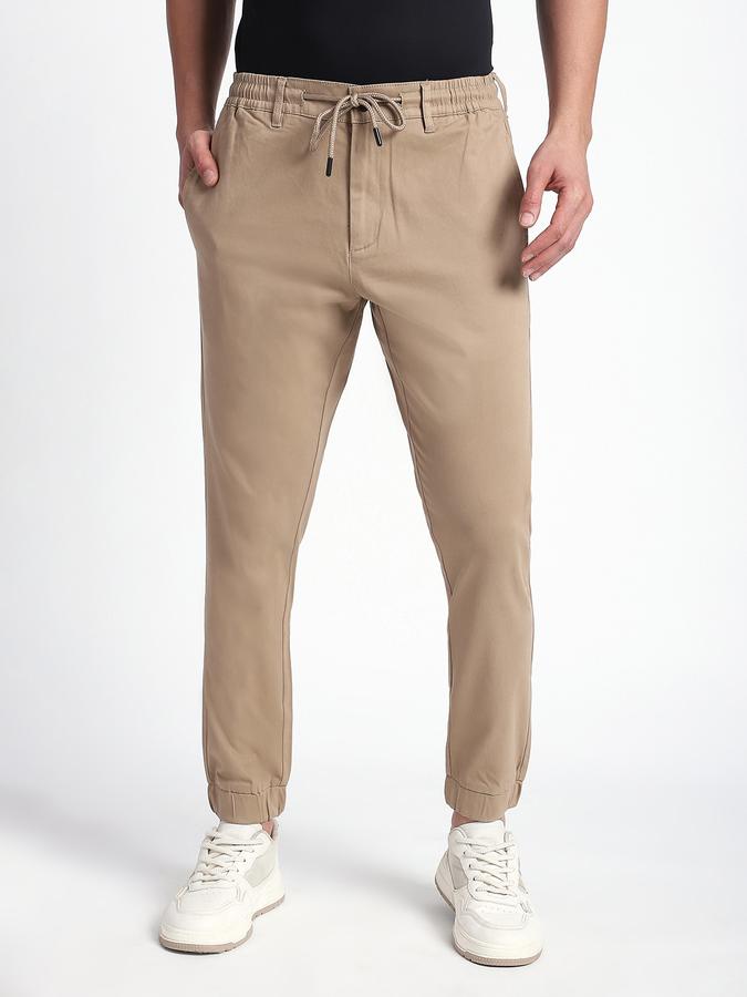 Men Cotton Blend Jogger Fit Drawstring Elastic Hem Pants