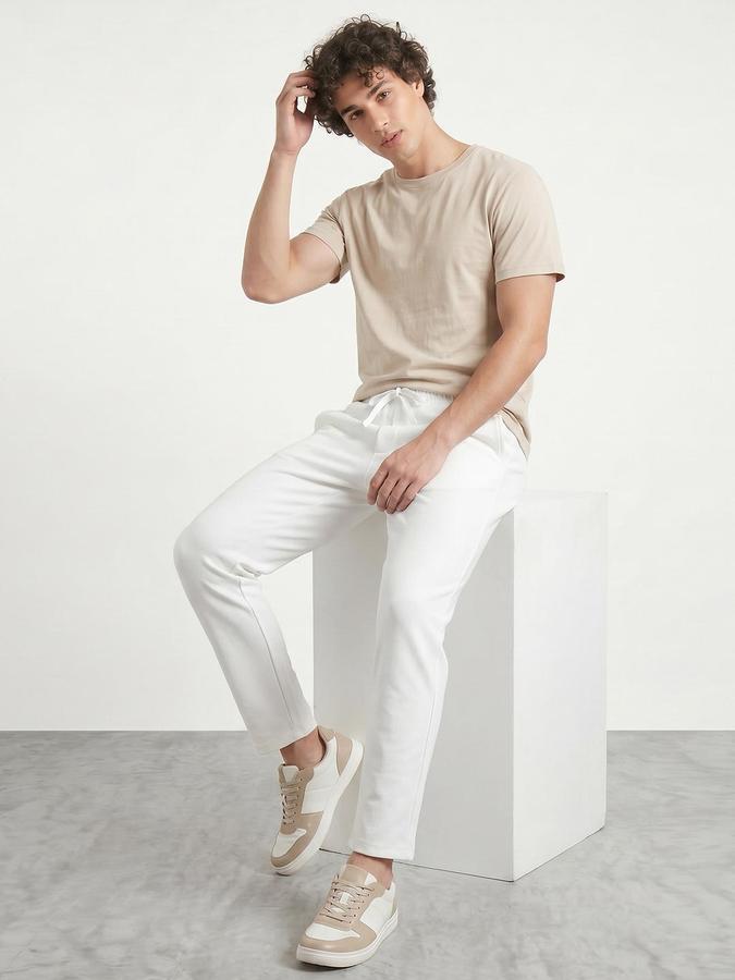 R&B Men's Ivory Regular Fit Trousers