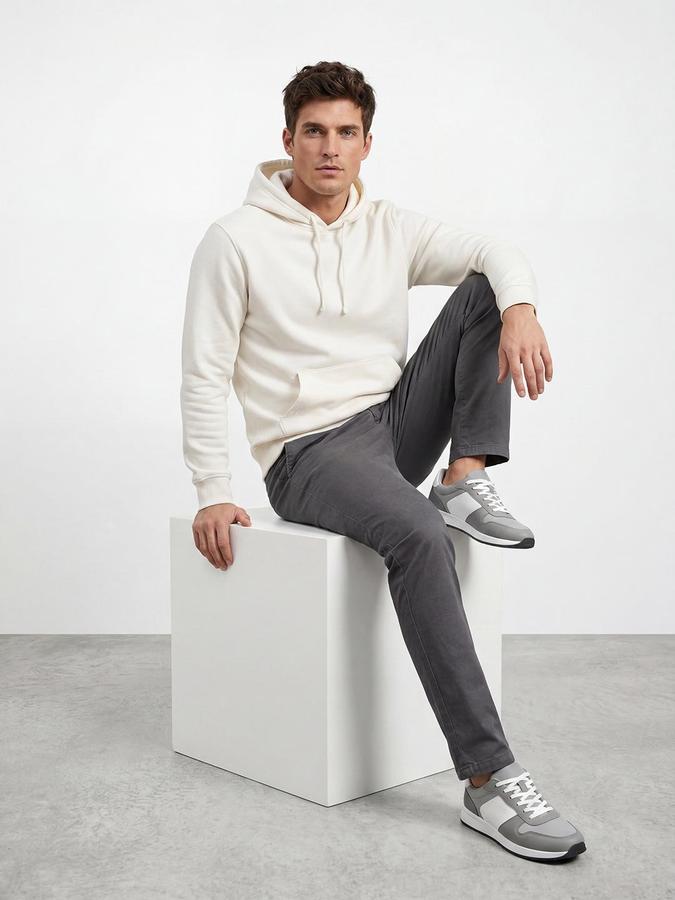 R&B White Blended Solid Men Sweatshirts