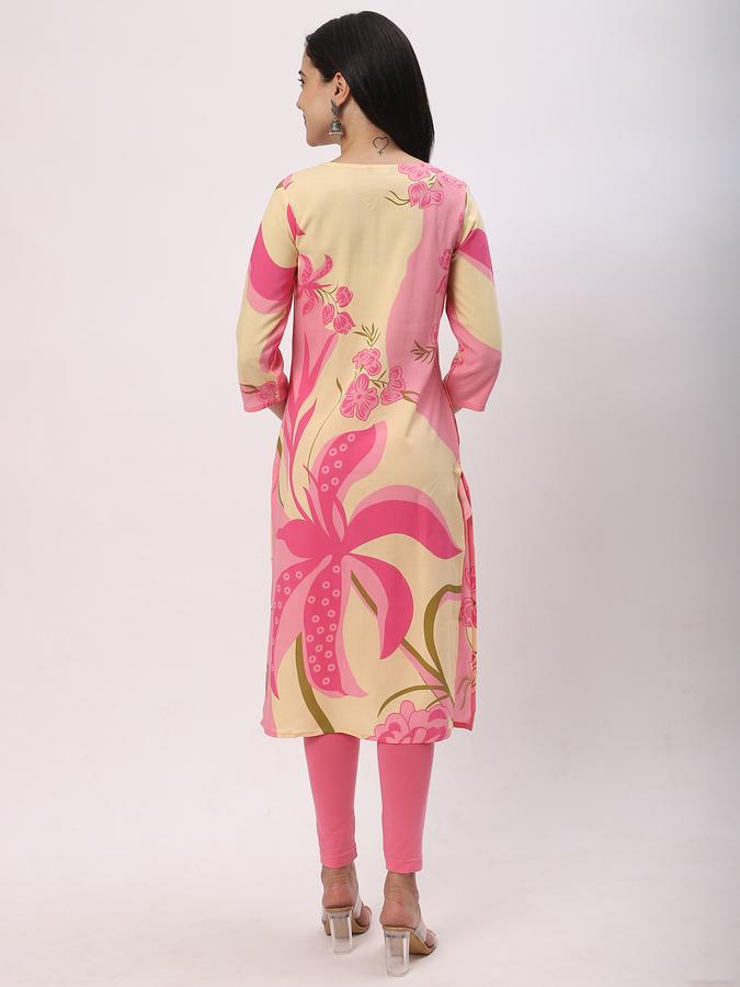 Women Rayon Regular Fit Round Neck Printed Kurta