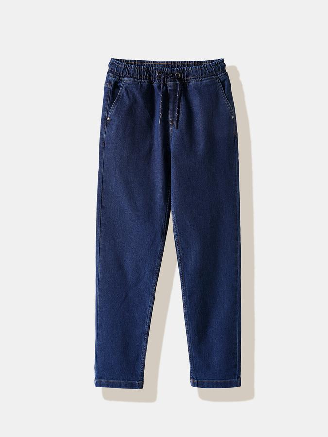 Boys Cotton Regular Fit Drawstring Waist Clean Hem Jeans