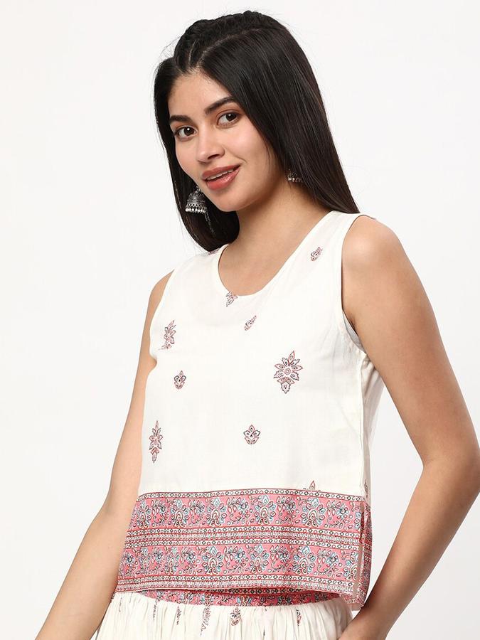 Women Rayon Relaxed Fit Round Neck Printed Ethnic Top
