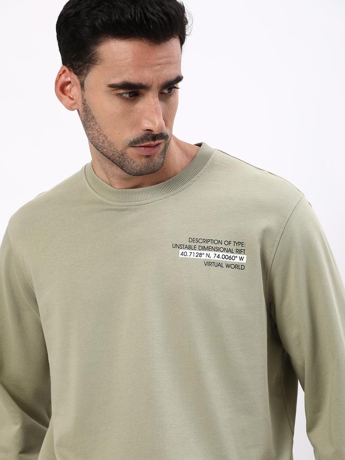 Men Cotton Regular Fit Crew Neck Graphic Sweatshirt