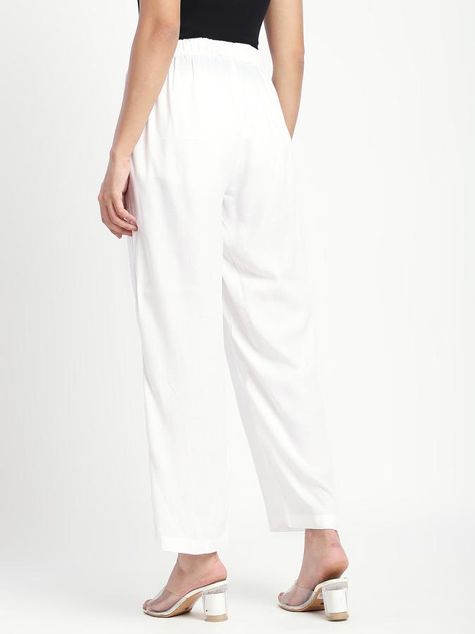 Women Viscose Wide Leg Mid Rise Solid Pants