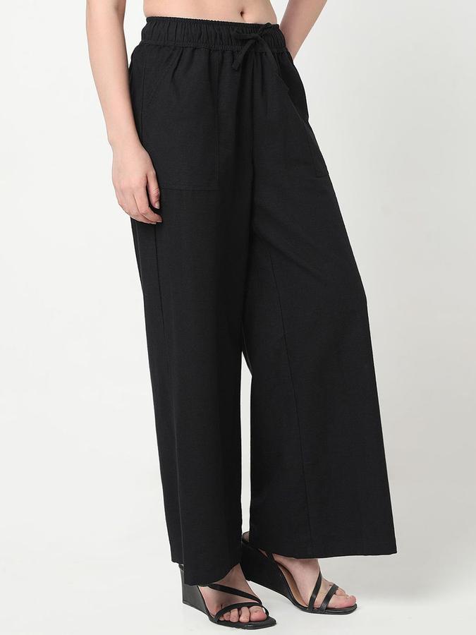 R&B Women Black Solid Regular Fit Trousers