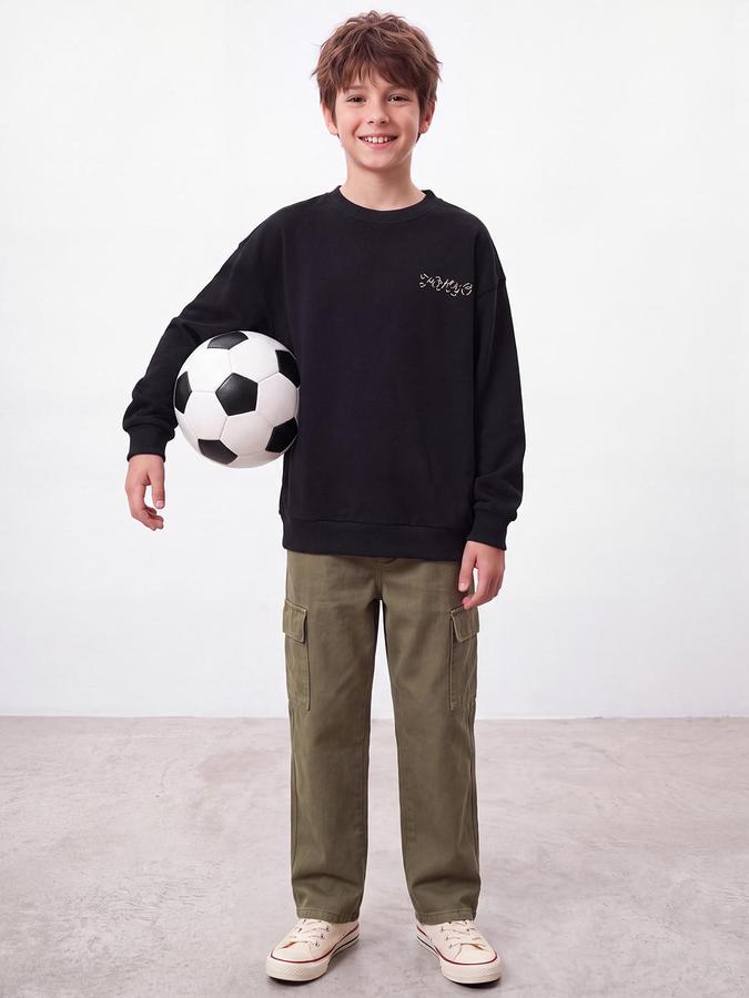 R&B Boys Black Graphic Print Round Neck Long Sleeves Sweatshirt